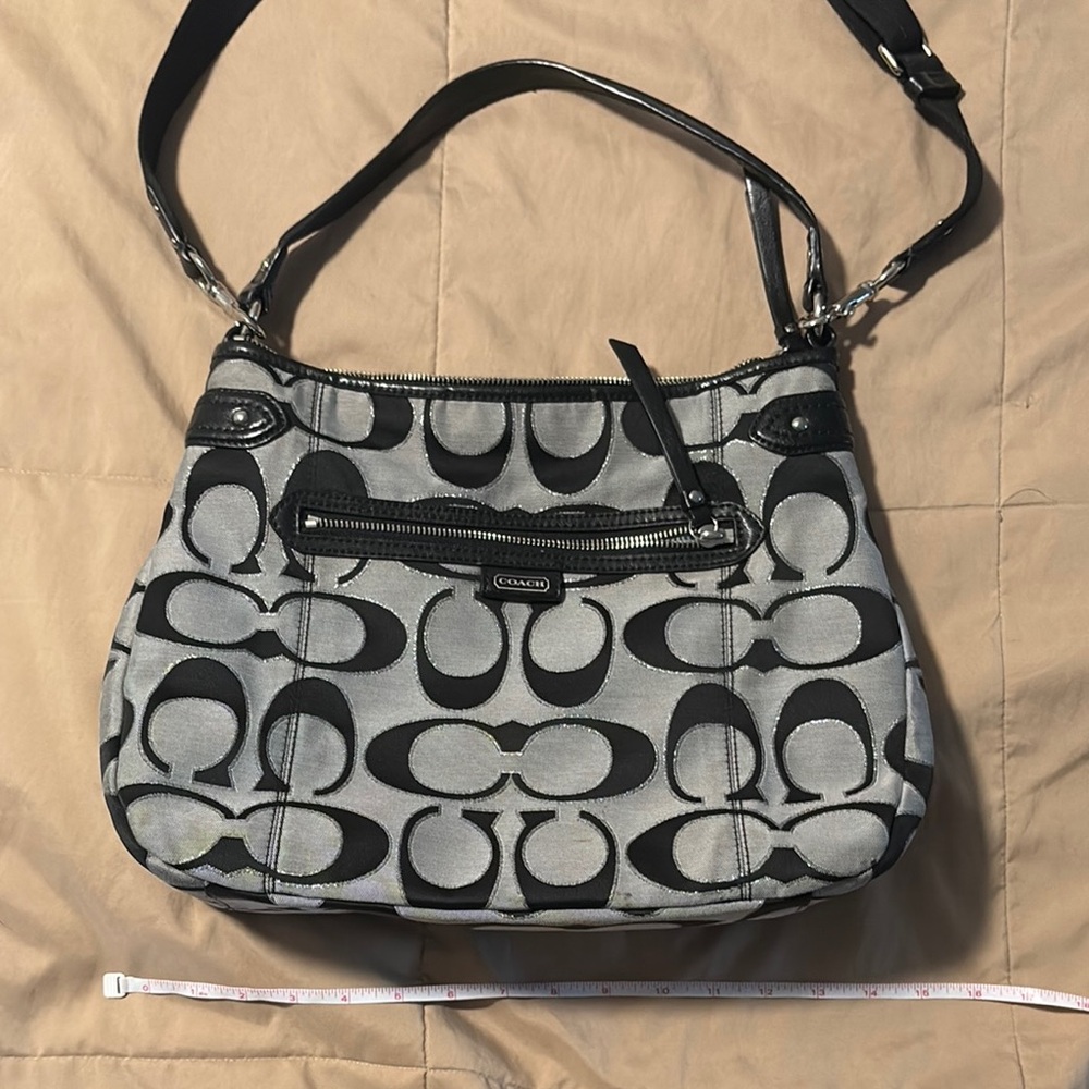 Coach Signature Black and Gray Hobo Shoulder Bag